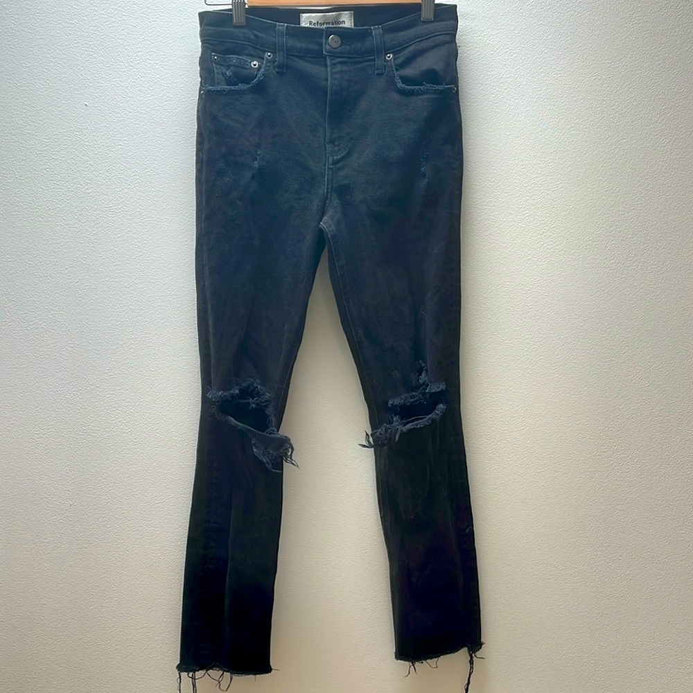Reformation Distressed Black Skinny Jeans – Size 25